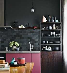现代暗色系简洁厨房装修效果图