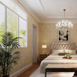 现代别墅卧室黄色窗帘装修效果图