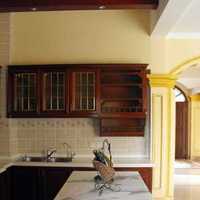 现代别墅厨房黄色圆形吊灯装修效果图
