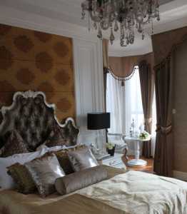 卧室蓝色窗帘现代别墅装修效果图